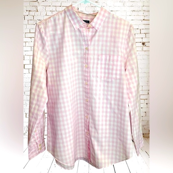 J. Crew Tops - JCrew Mercantile Women’s Size M Pink/white Checked L/S button down 100% cotton